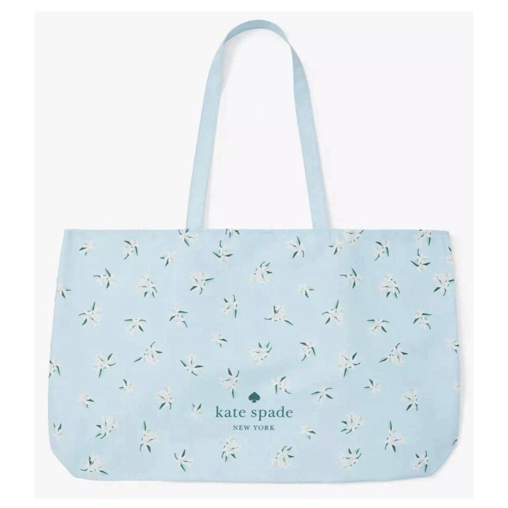 New Kate Spade Tote Aquamarine Floral Blossom 25" x 15" XLarge Shopping Tote
